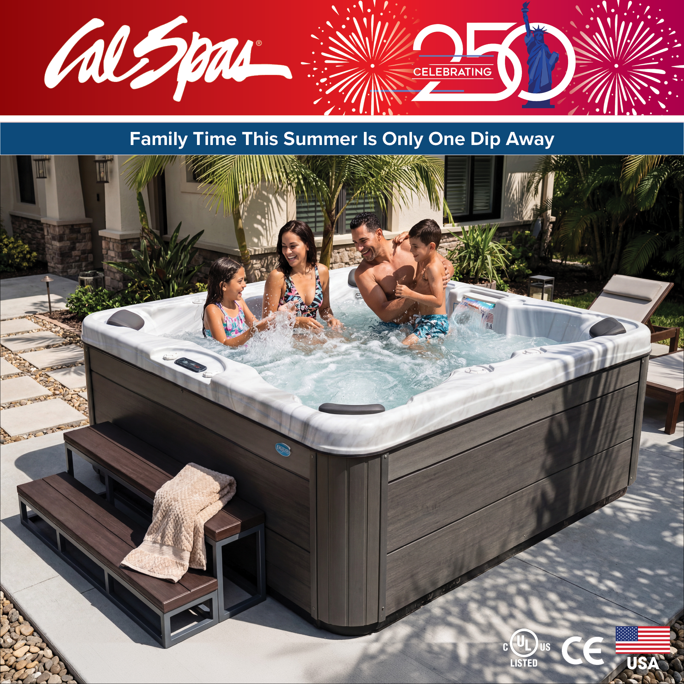 Calspas hot tub being used in a family setting - Brokenarrow